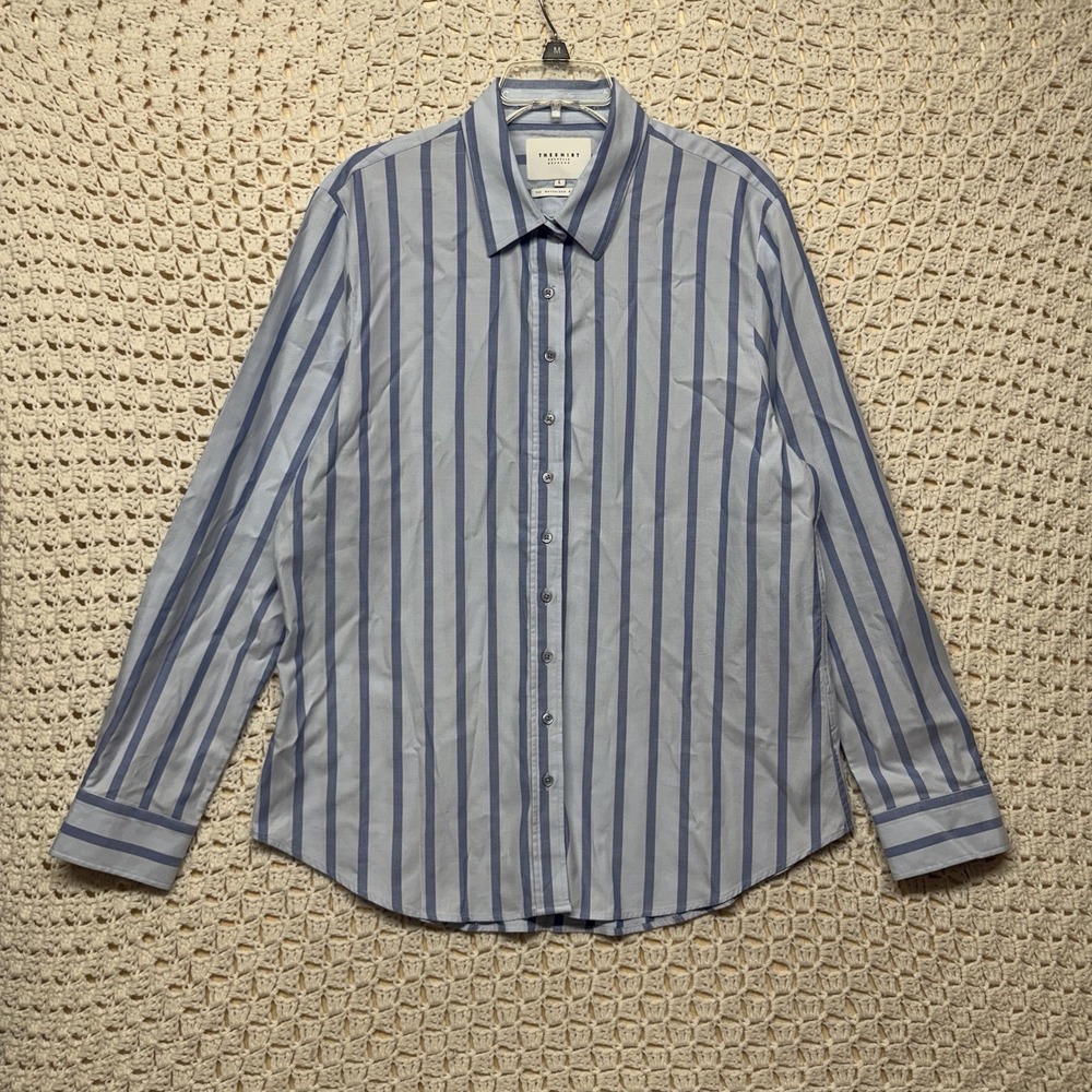 The Shirt by Rochelle Behrens Boyfriend Shirt Womens L Blue Button Up Button Up